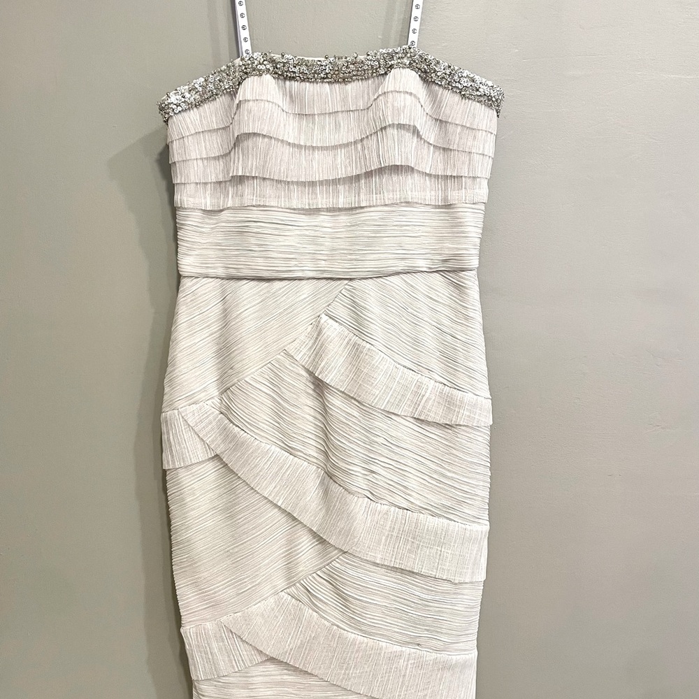 JS Collections Ruched Crepe Strapless Cocktail Dress.